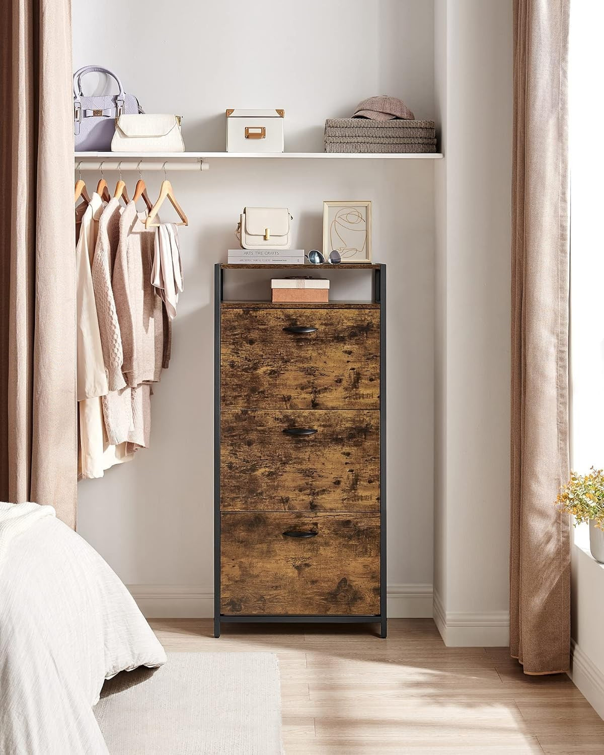 Slim Shoe Cabinet Storage with 3 Doors, Open Shelf, Holds 18 Pairs, 130cm