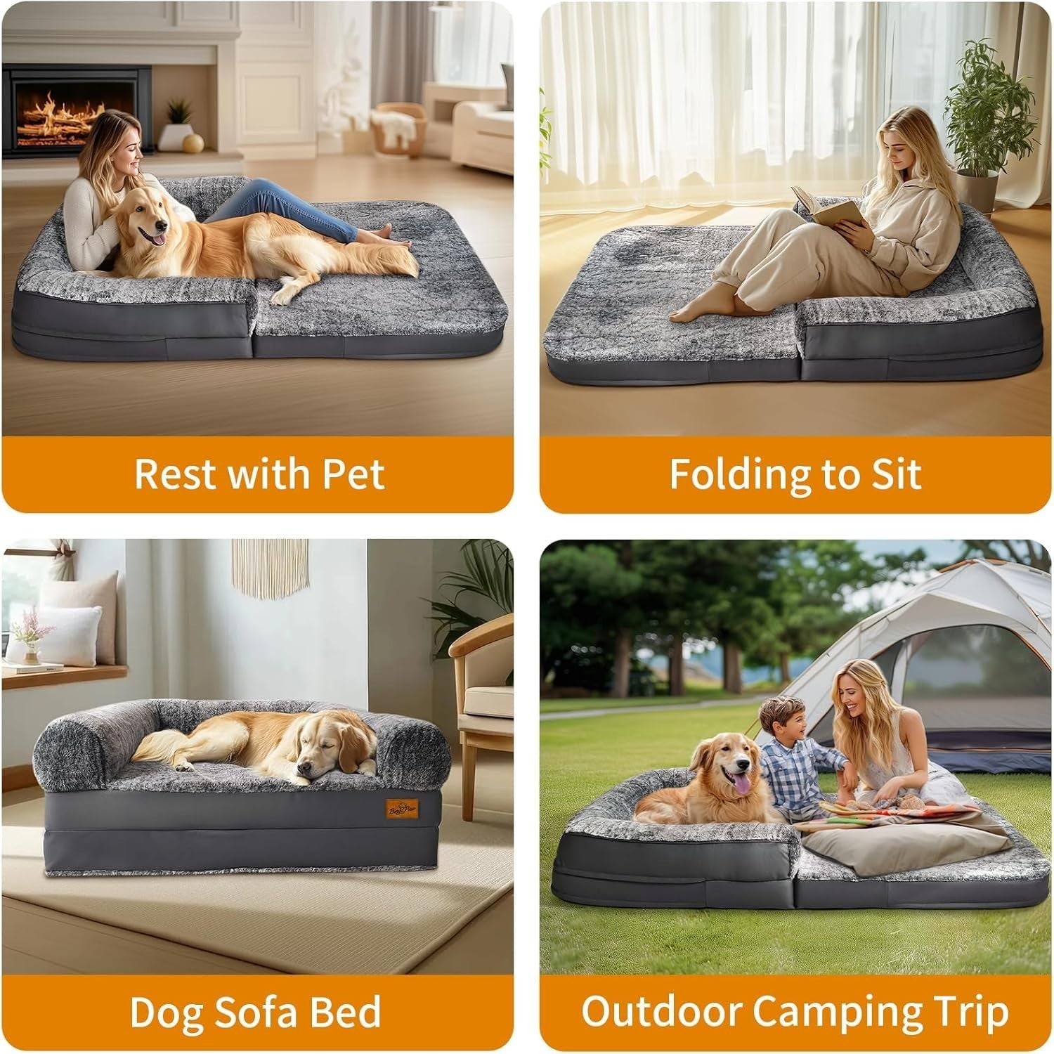 Human Size Dog Bed 180x95cm Orthopedic Memory Foam Grey