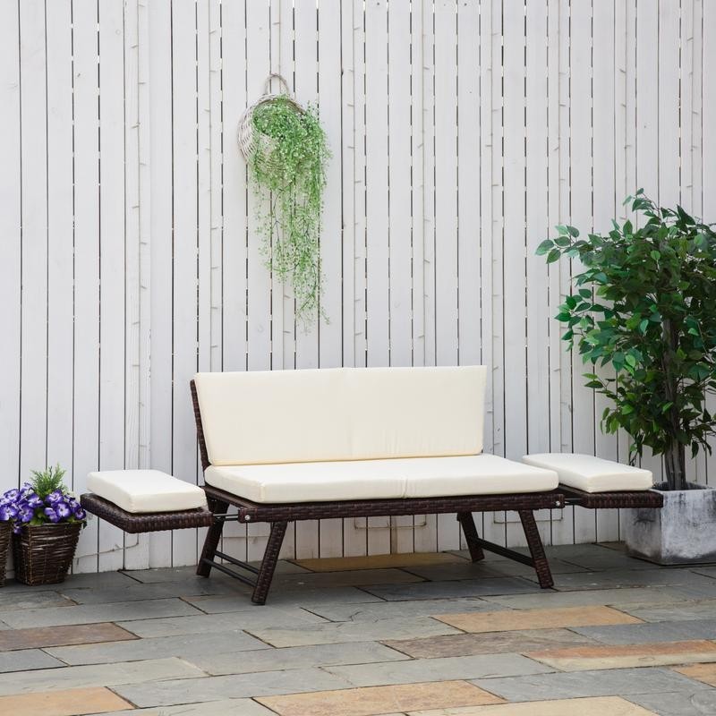 2 Seater Rattan Daybed Sofa Bed Patio Lounger Outdoor Recliner Cushions