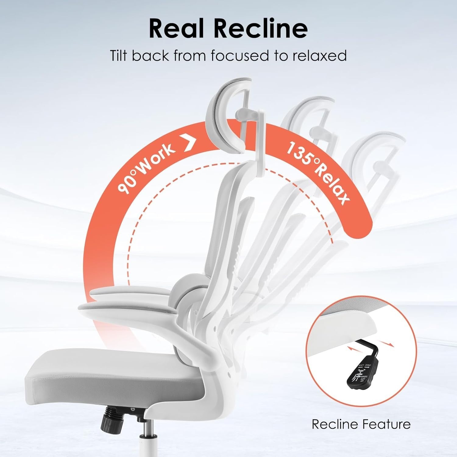 Ergonomic Office Chair Mesh Swivel Desk w/ Headrest Flip-Up Arms White/Gray 14kg