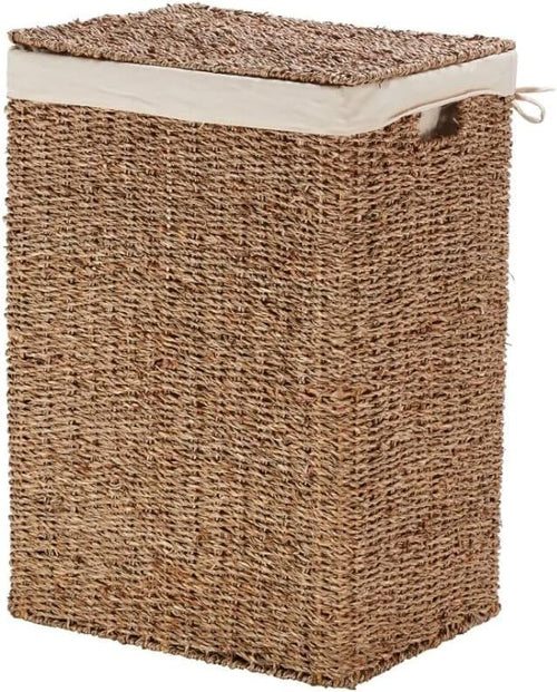 Seagrass Rattan Laundry Hamper with Lid 45x35x65cm Handwoven Basket Brown