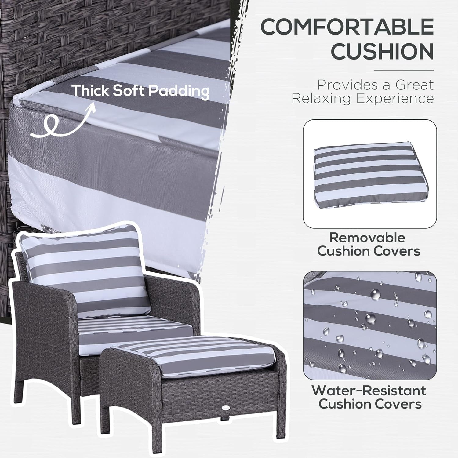5pc Rattan Garden Furniture Set Outdoor Chairs Table Stools Cushions
