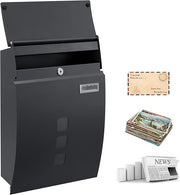 Wall Mounted Lockable Mailbox Black Steel Weatherproof Post Box 4 Keys