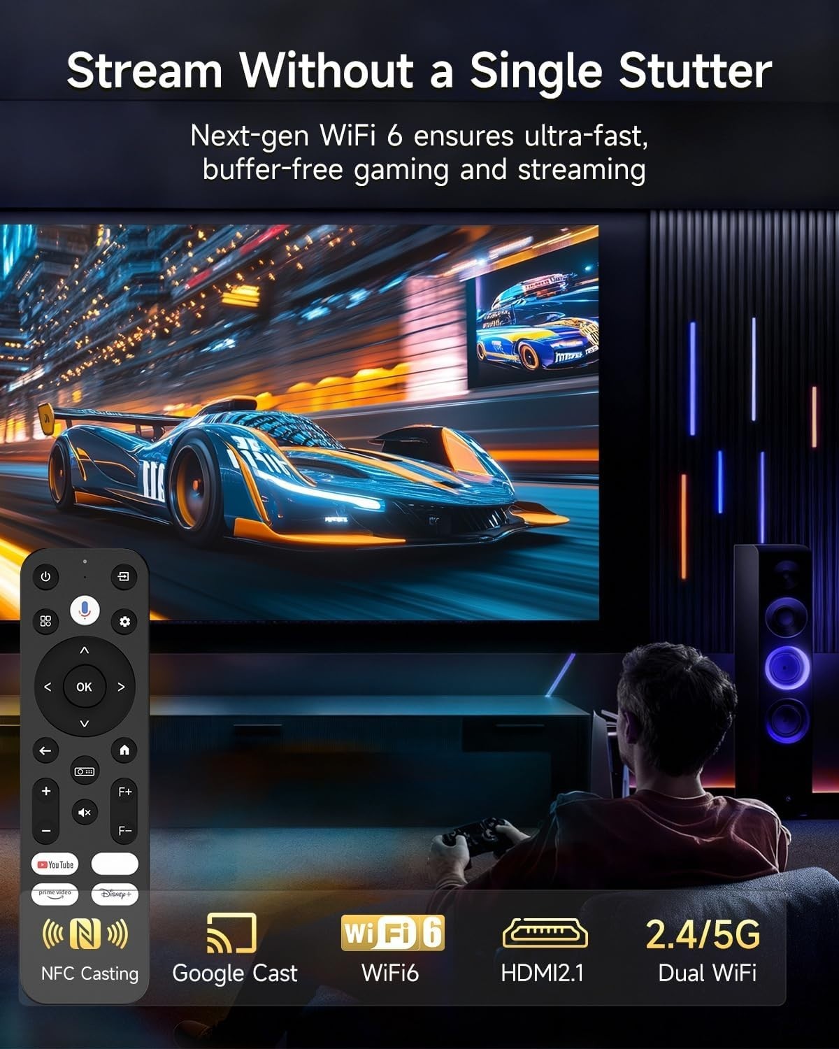 4K Smart Projector 2300 ANSI Google TV WiFi 6 Bluetooth HDR