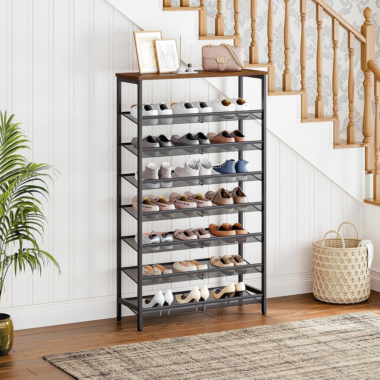 Tall 8-Tier Shoe Rack Organizer, Metal Shelves, Stores 28 Pairs, 137cm High