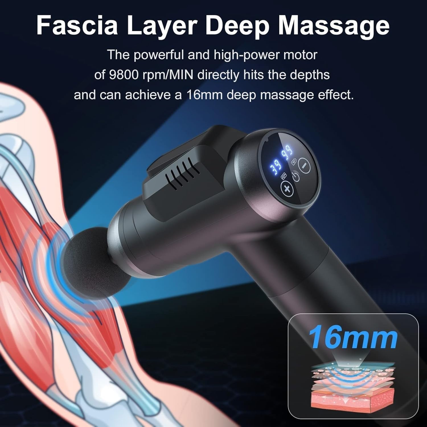 Deep Tissue Massage Gun 99 Speeds LCD Touch Screen 6 Heads Muscle Relief