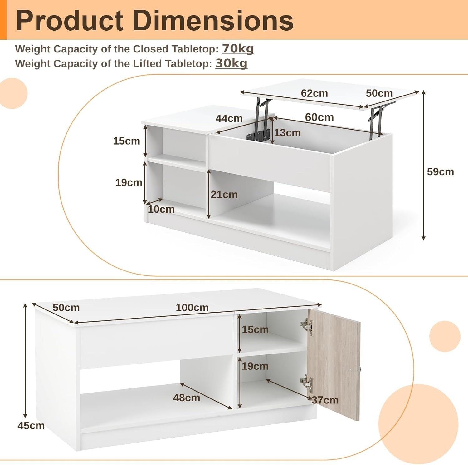 Lift-Top Coffee Table with Storage, Adjustable Height & Hidden Compartments