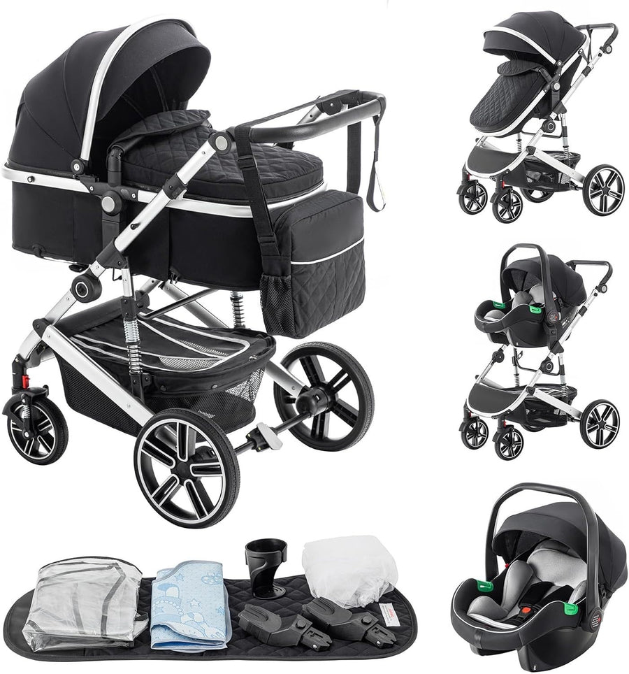 3in1 Baby Travel System Pram Pushchair Car Seat Adjustable Handle