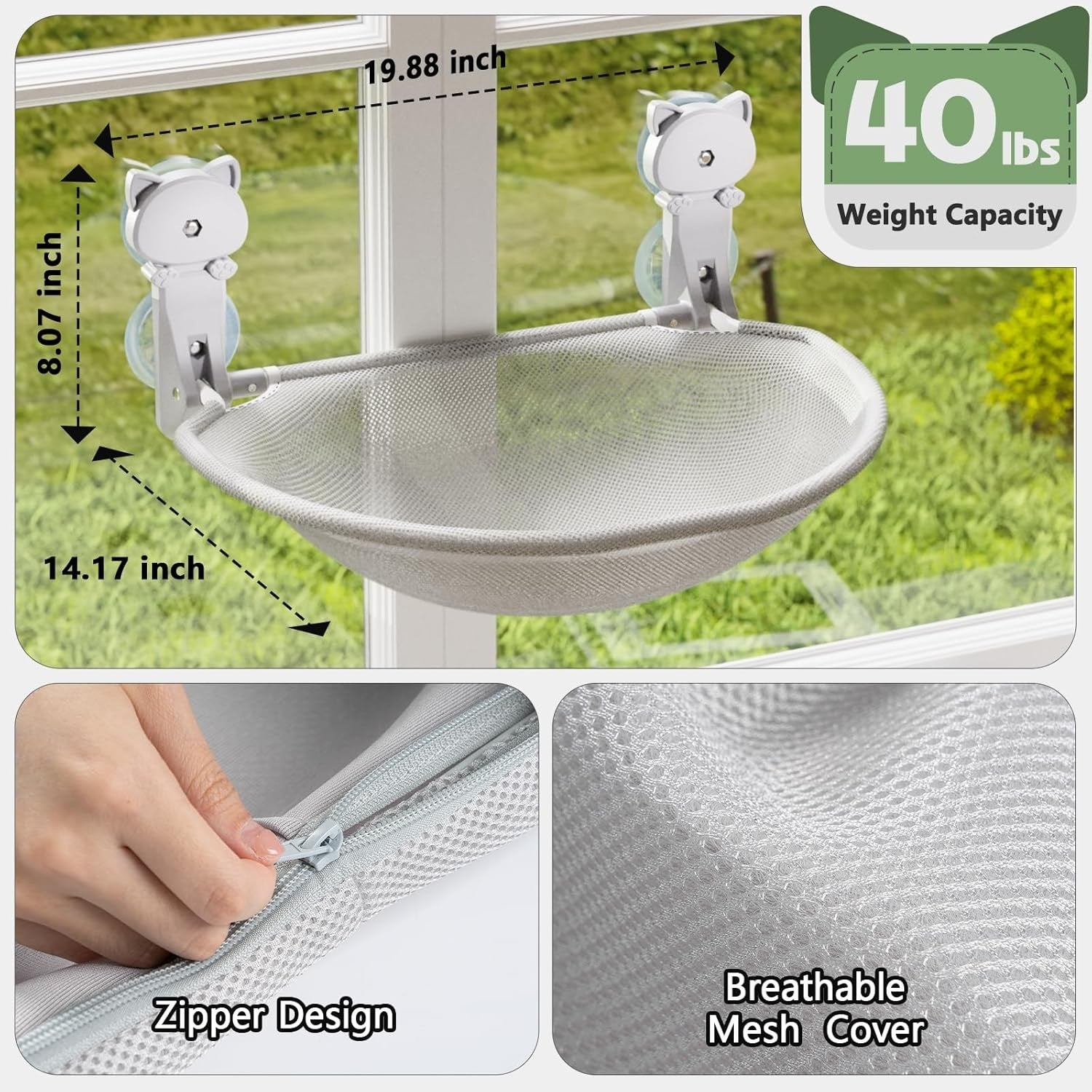 Foldable Cat Window Perch Mesh Hammock Cordless Suction Cup Bed