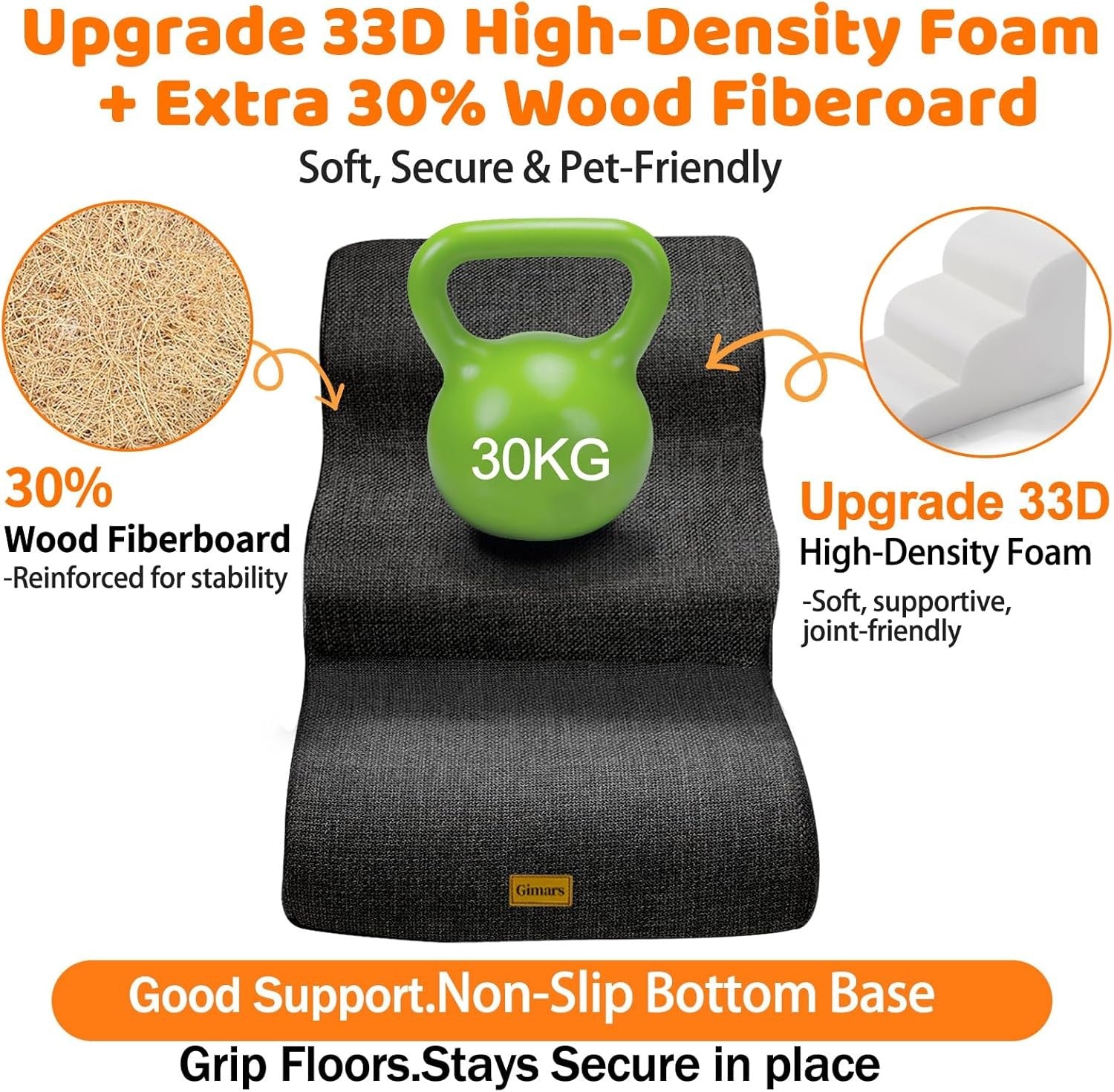 Extra Wide 3 Step Dog Stairs 40cm High Non Slip Foam Pet Ramp