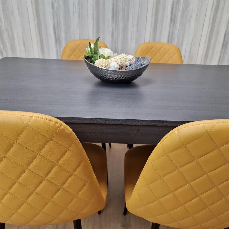 Black Dining Table Set with 4 Yellow Chairs for Kitchen Dining Room