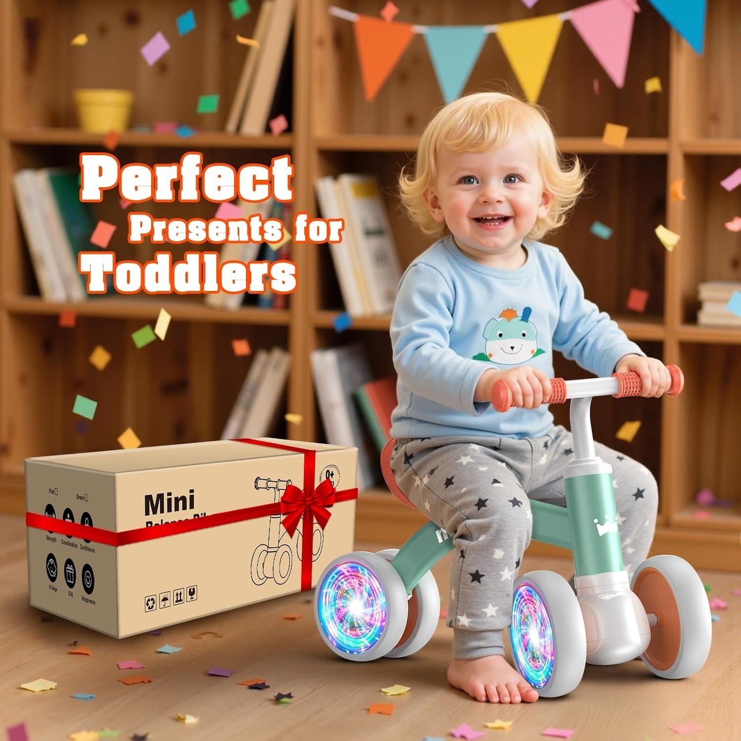 Baby Balance Bike LED Light Wheels Ride On Toy Boys Age 1-3 Years