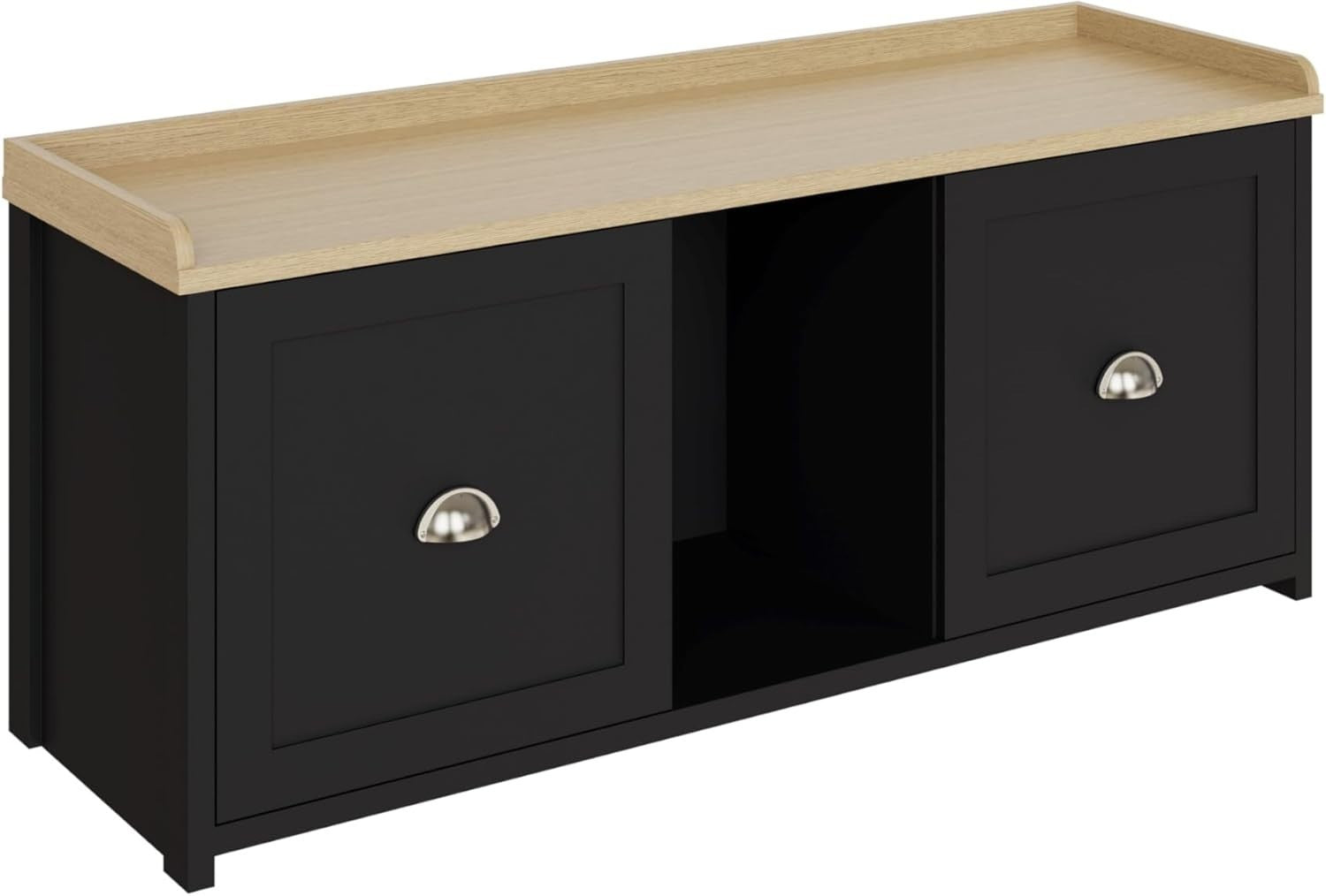 Black 2-Door Shoe Storage Bench with Seat – Rustic Hallway Entryway Unit