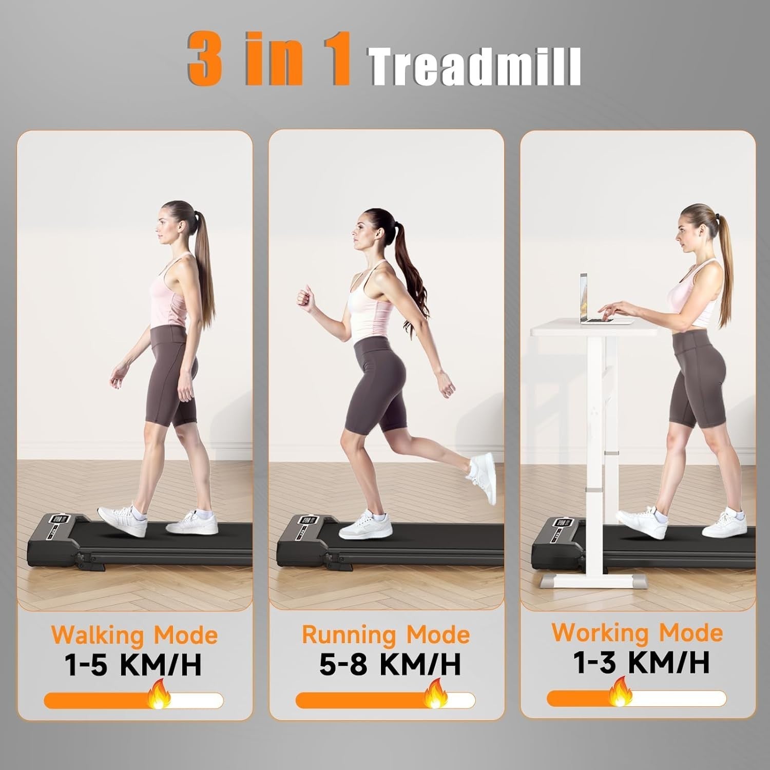 Foldable Incline Walking Treadmill 8KM/H Ultra Quiet Home Office Gym