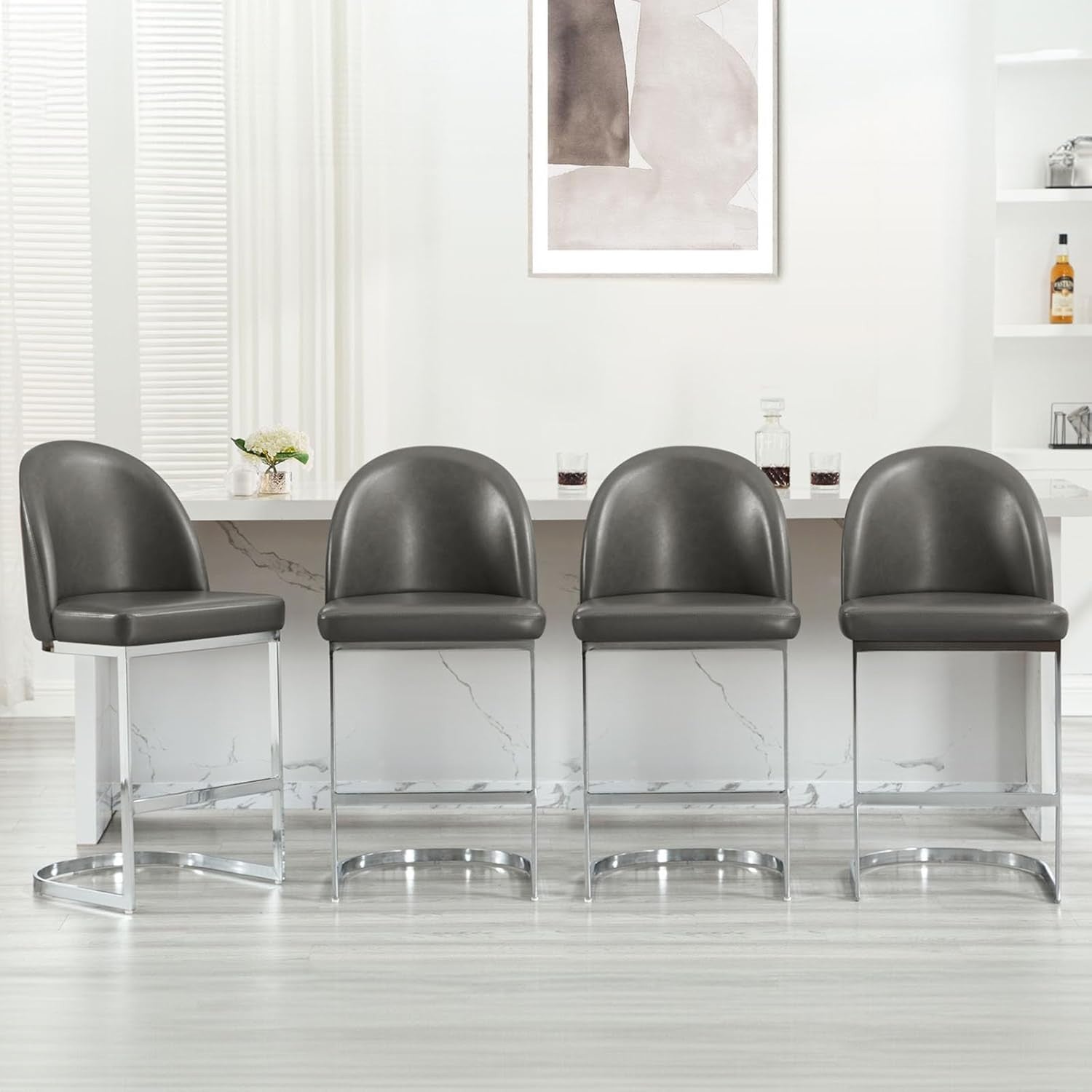 Black PU Leather Bar Stools Set of 2 Swivel Kitchen Counter with Arms