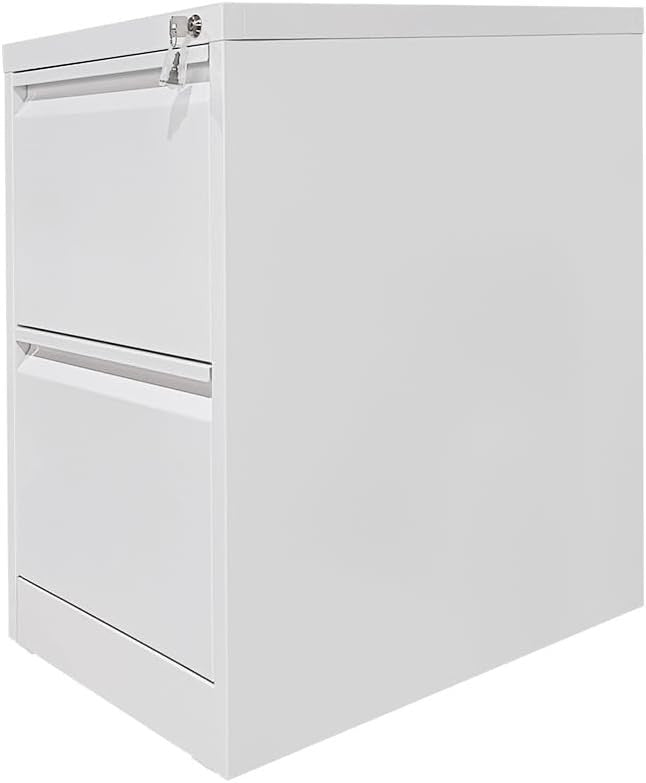 Metal Filing Cabinet 2 Drawer Lockable Office Storage White Heavy Duty