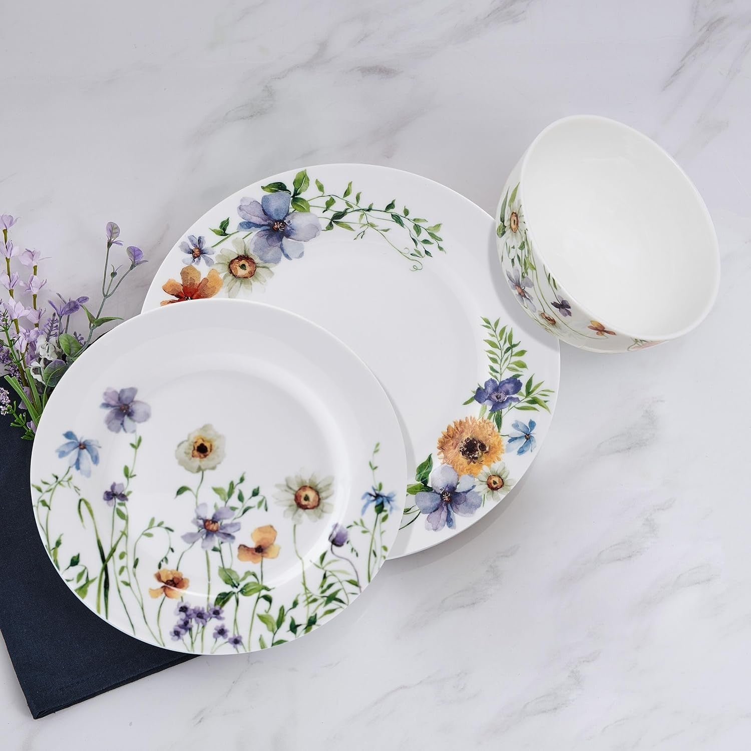 Floral Bone China Dinnerware Set 12 Piece Chip Resistant Plates Bowls