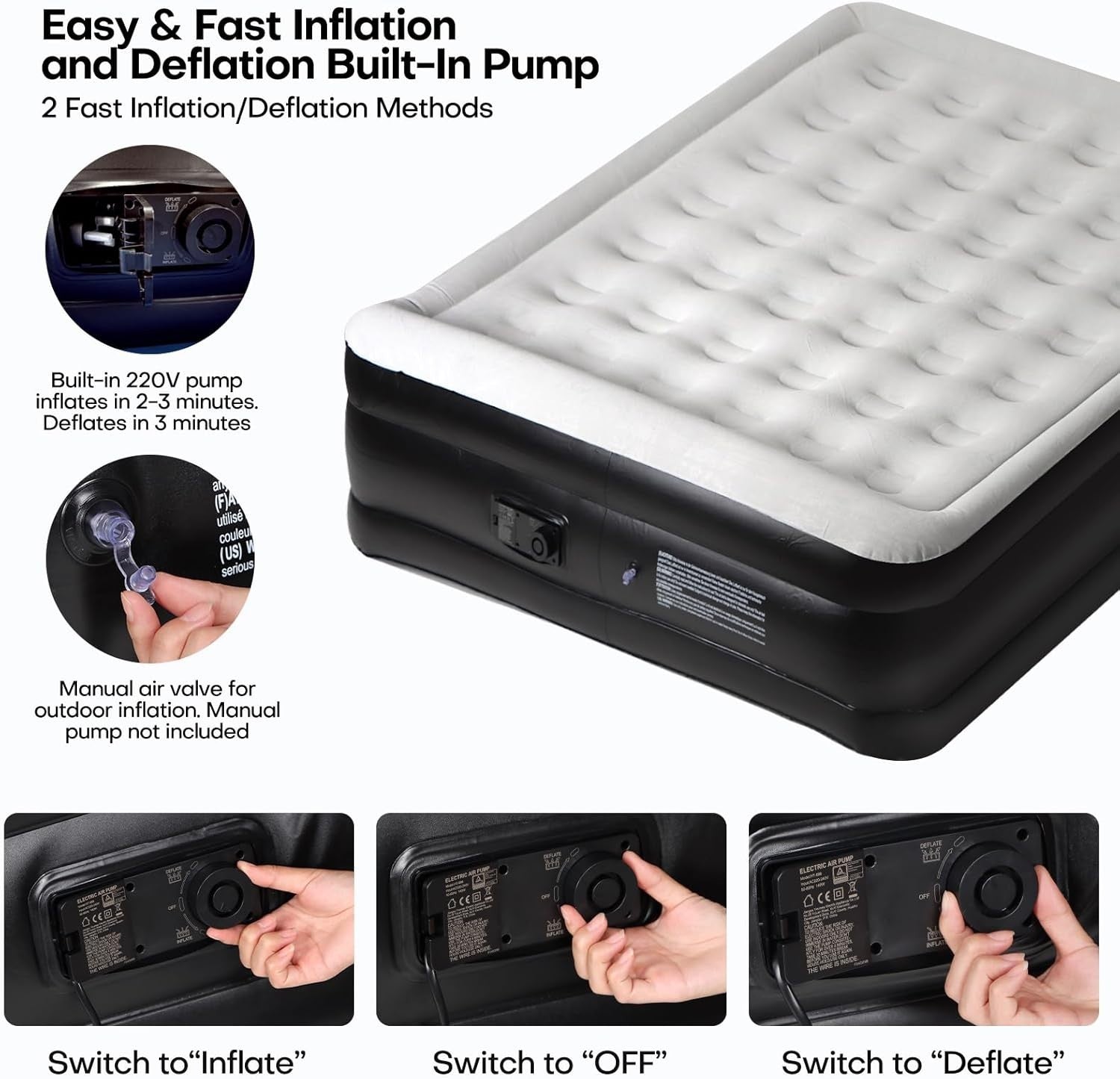 Single Air Mattress Inflatable Bed with Built-In Pump – Fast Inflate, Portable
