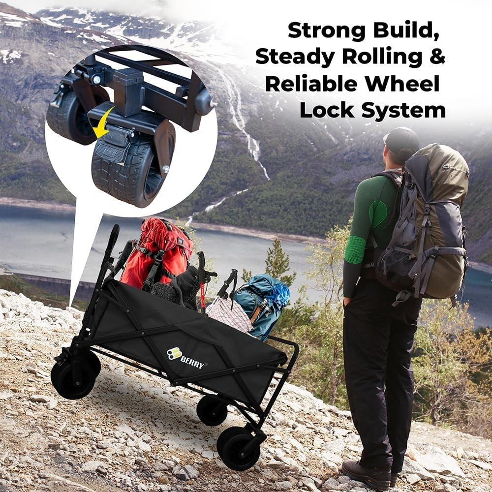 Black 150L Heavy Duty Folding Festival Trolley 330lbs Camping Beach Wagon Cart