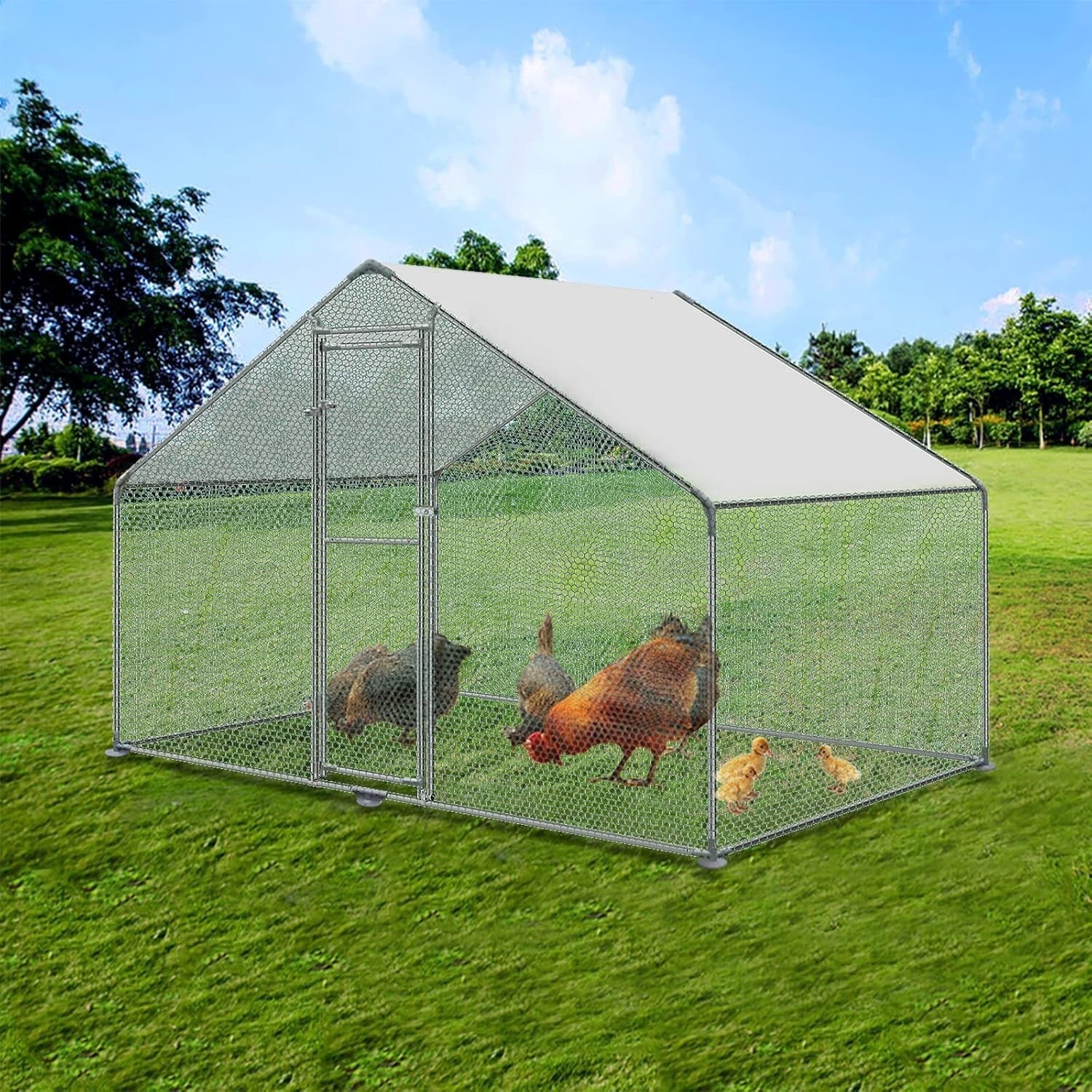 Walk In Chicken Run 3x2x2m Galvanised Steel Outdoor Pet Enclosure With Roof