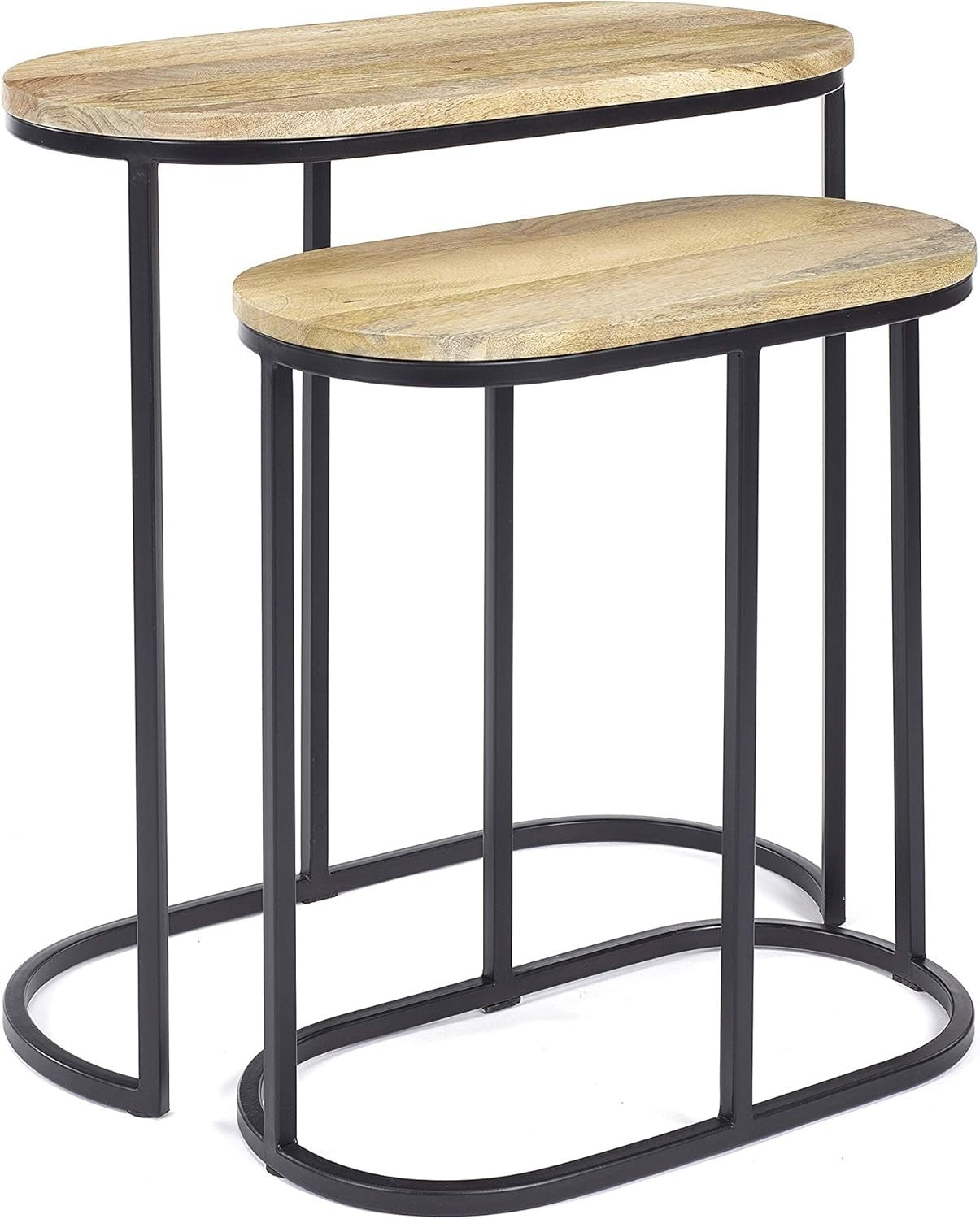 Space Saving Nesting Coffee Table Mango Wood Metal Frame Side End Tables Set