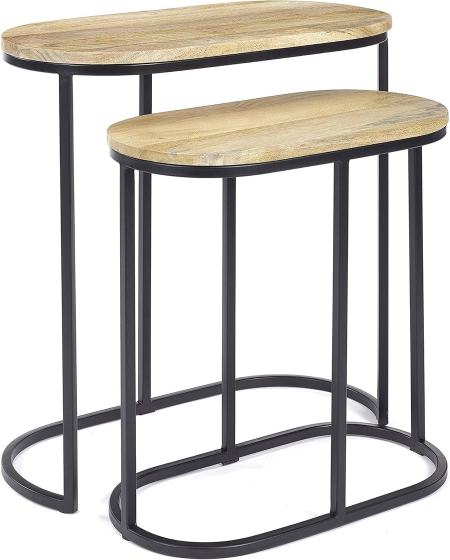 Space Saving Nesting Coffee Table Mango Wood Metal Frame Side End Tables Set