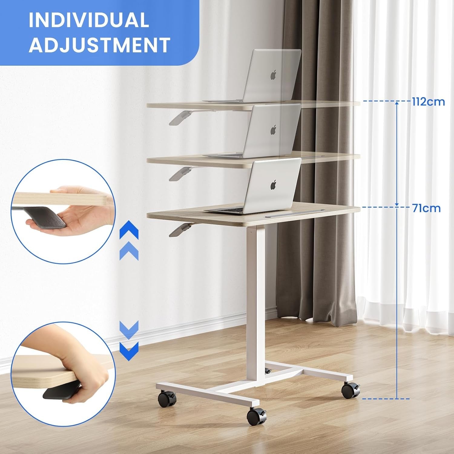 Mobile Standing Desk Height Adjustable Rolling Laptop Table Sit Stand Oak