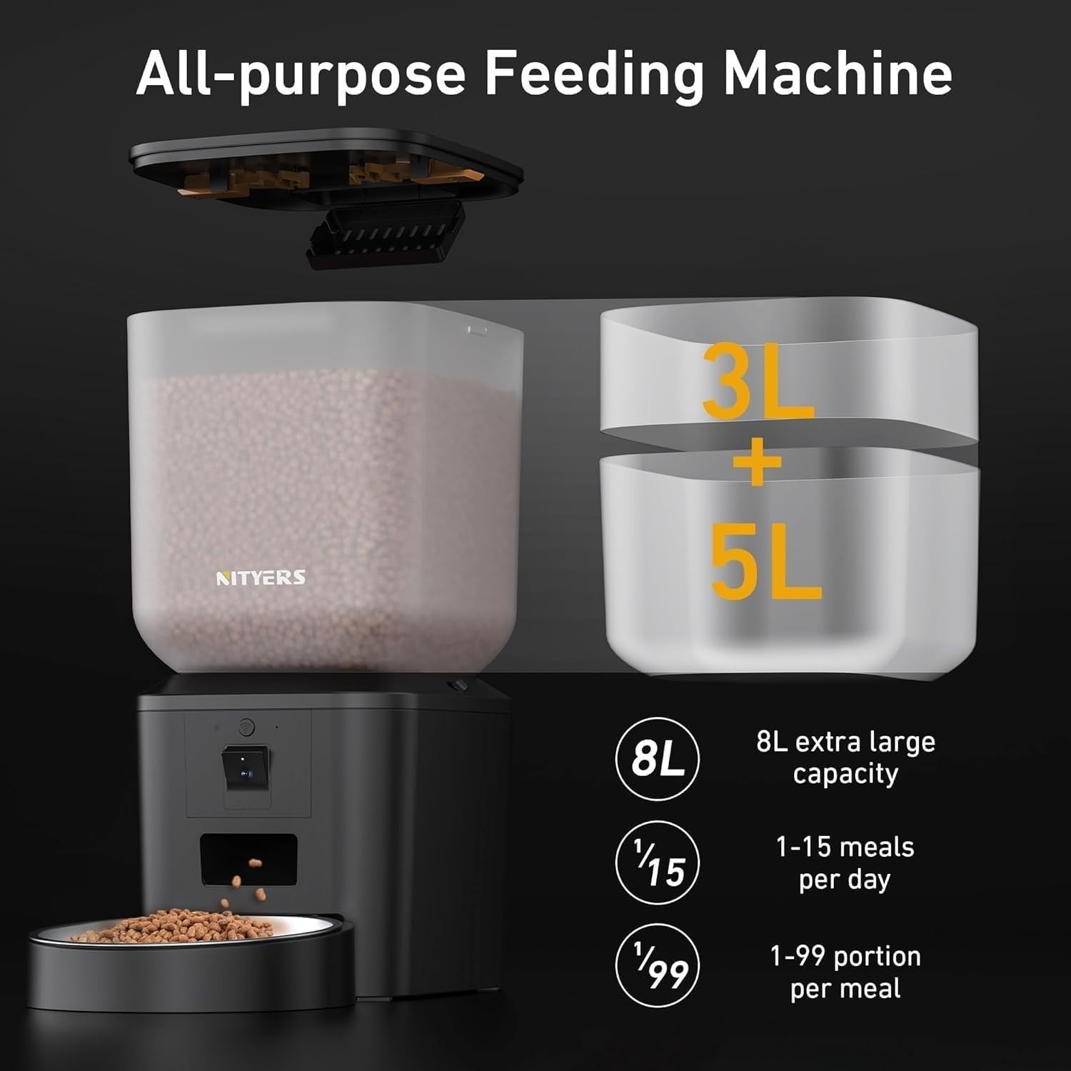 8L Automatic Pet Feeder Camera WiFi 1080P Smart Food Dispenser App