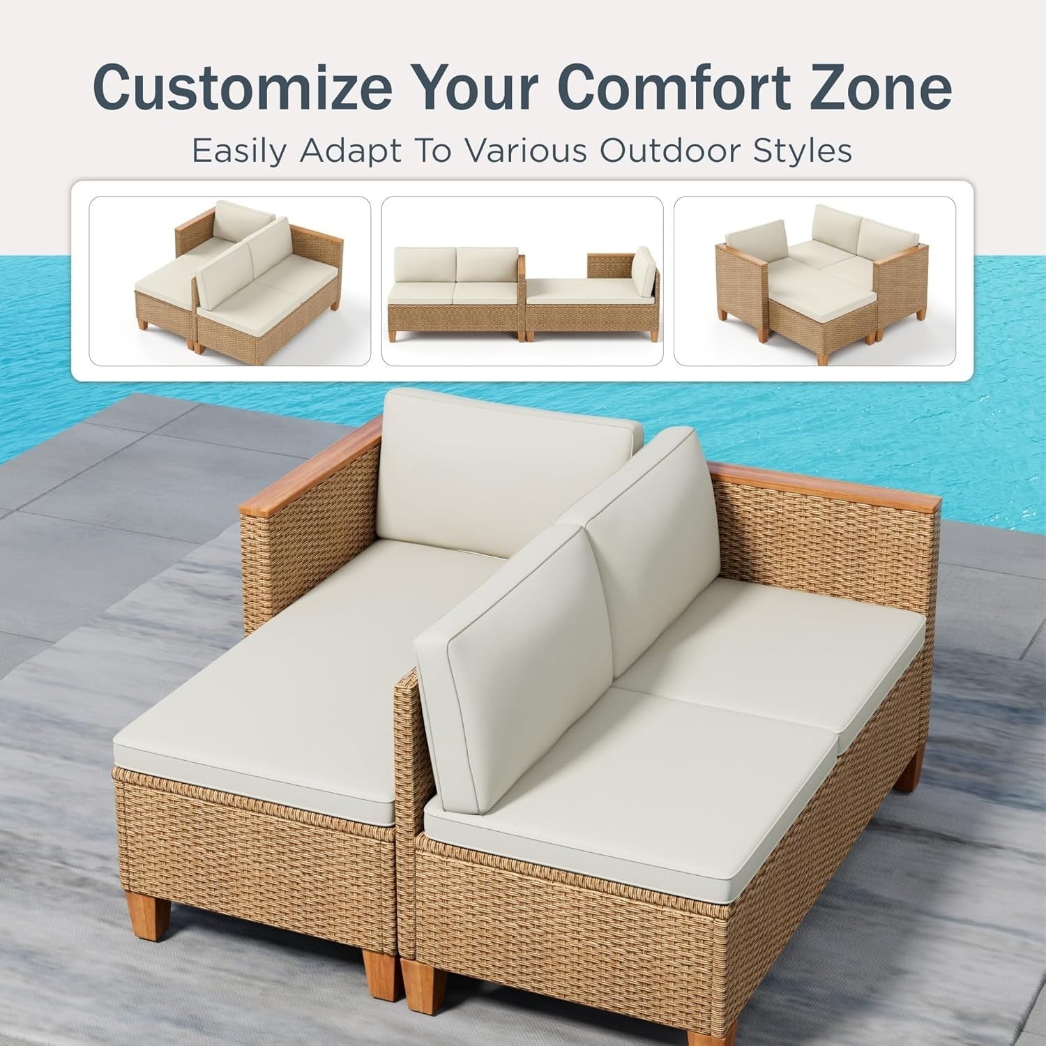 Outdoor Rattan Corner Sofa Set with Cushions & Coffee Table Patio Garden