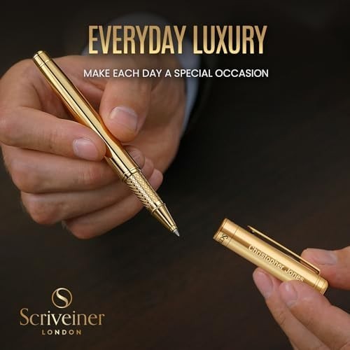 Personalised Luxury Gold Rollerball Pen Medium Black Ink Gift
