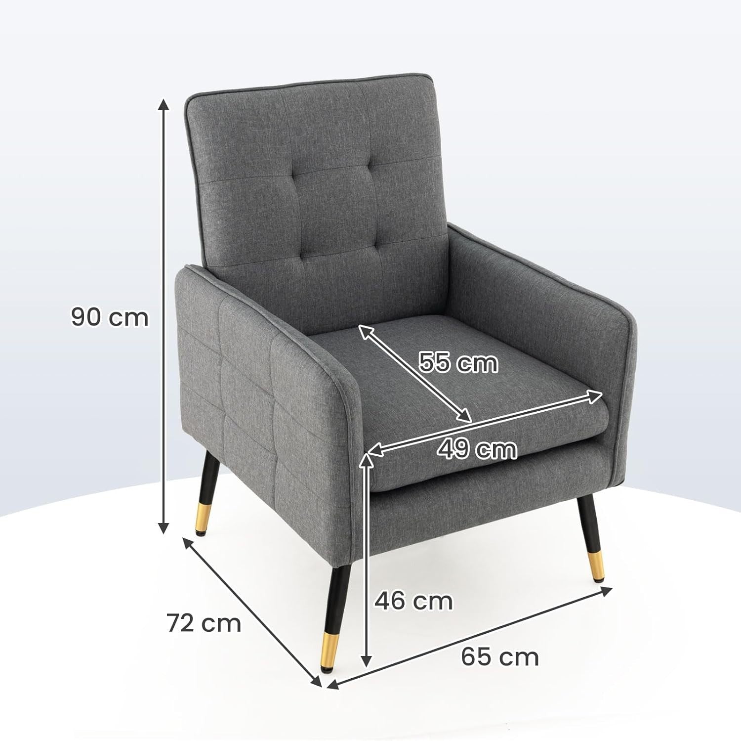 Comfy Grey Linen Accent Chair, Modern Tufted Sofa Chair with Metal Legs
