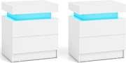 Set of 2 High Gloss LED Bedside Tables – RGB Lights, Remote Control & 2 Drawers