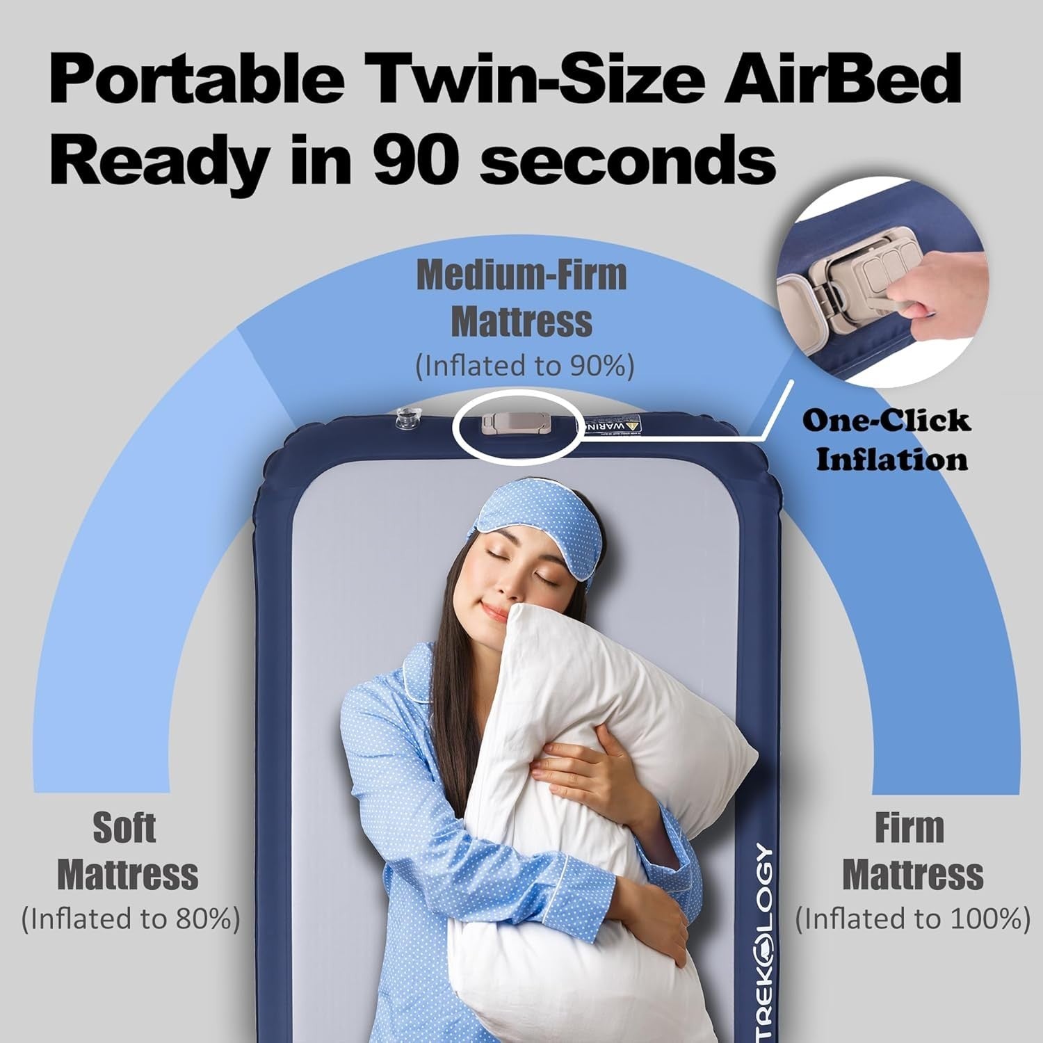 Self Inflating Air Mattress w Built In Pump Single Camping Guest Bed 20cm
