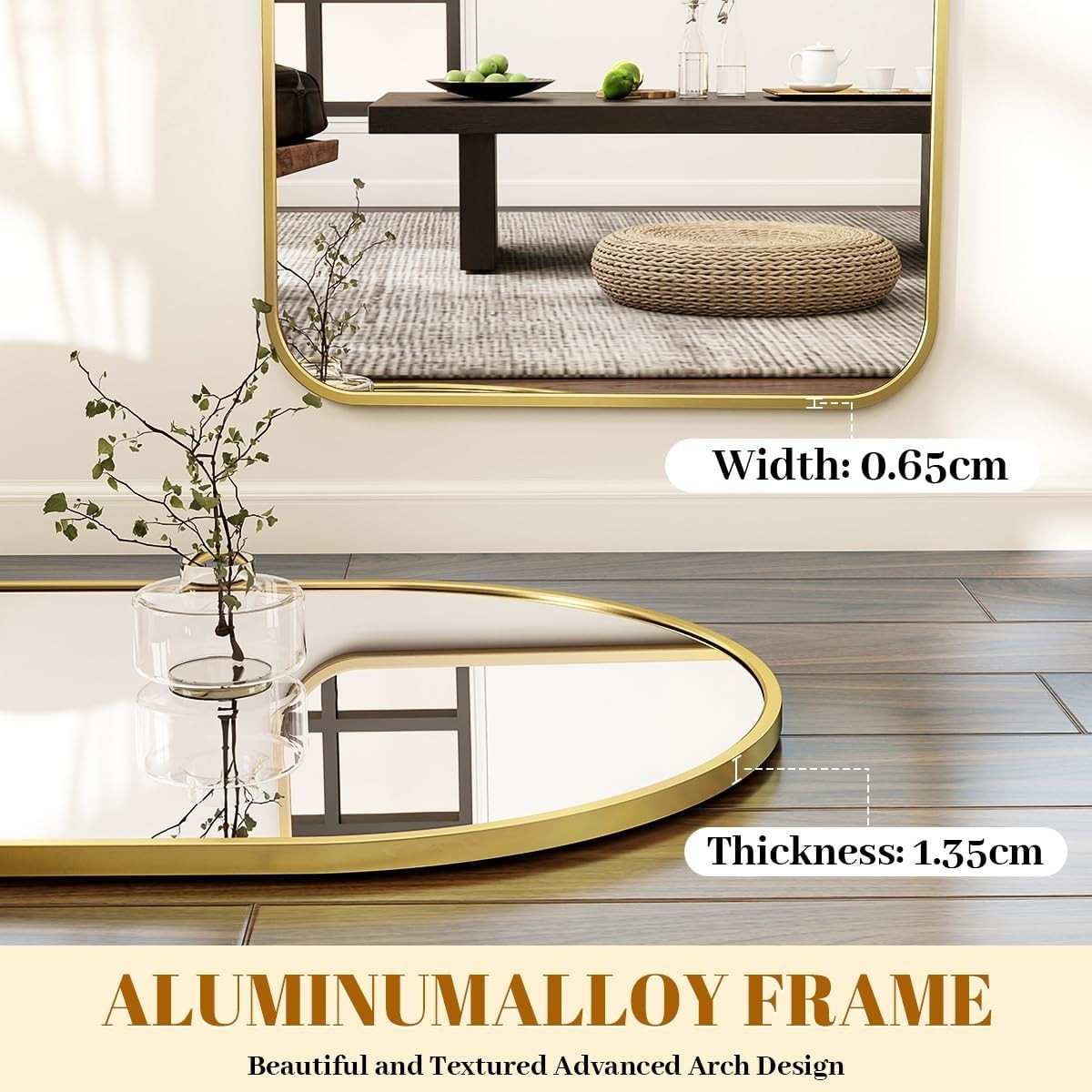 Gold Arch Full Length Mirror 165x53cm Wall Mounted or Leaning Frame
