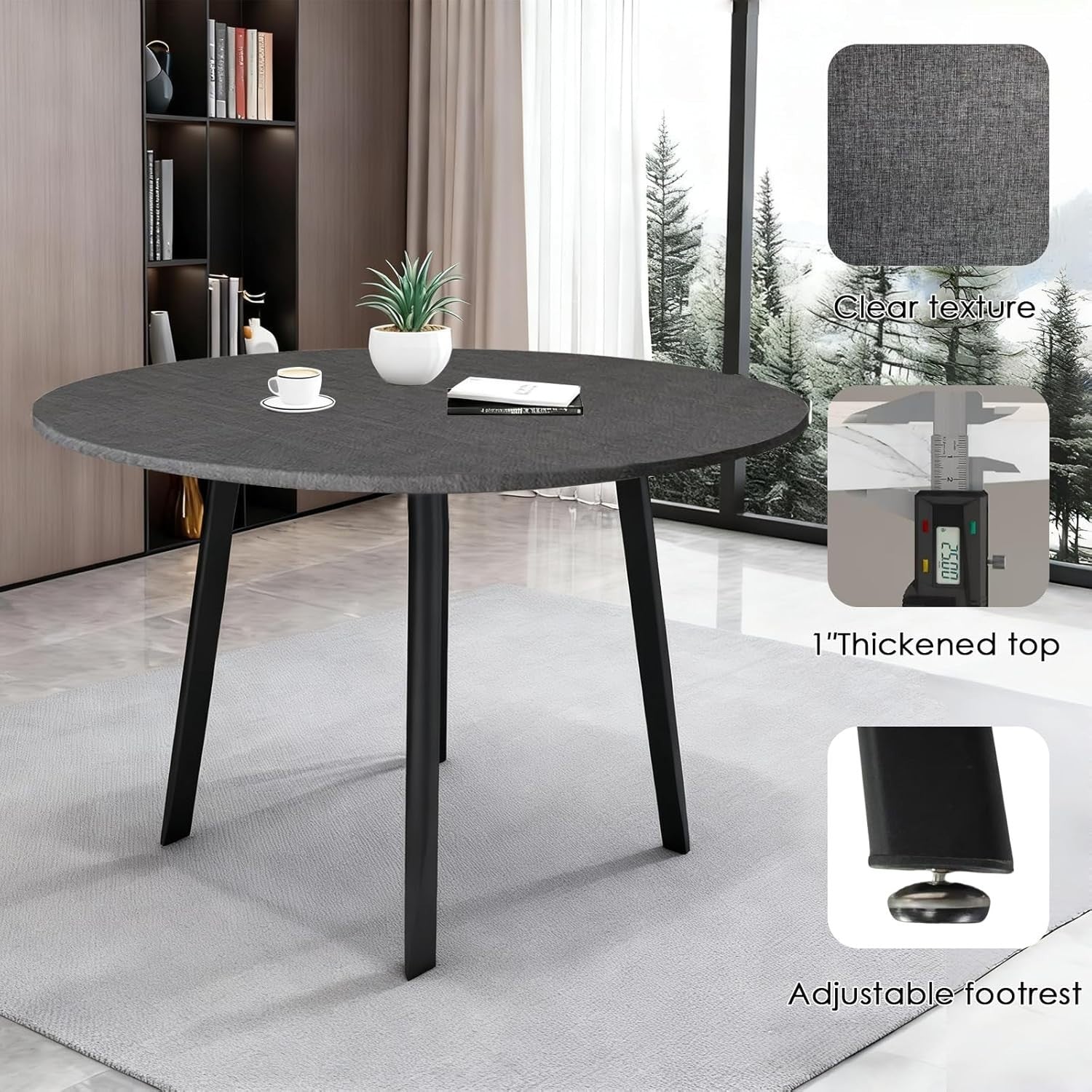 Modern Grey 35.4" Dining Table Set w/ 4 Blue Chairs – Space-Saving Faux Marble