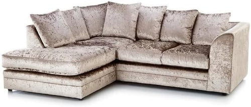 Luxurious 4-Seater L Shape Crush Velvet Sofa Mink Scatter Back Comfy Modular