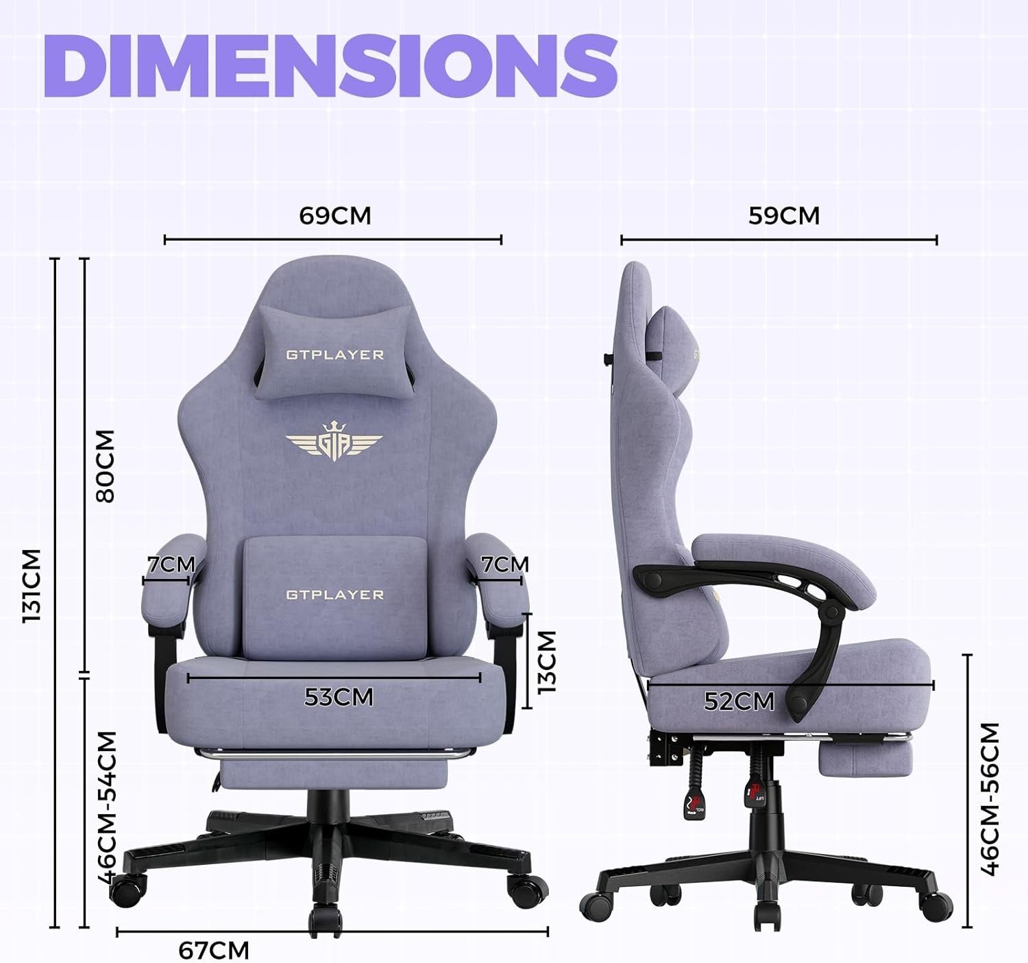 Ergonomic Fabric Gaming Chair w/ Footrest Recliner Macaron Purple