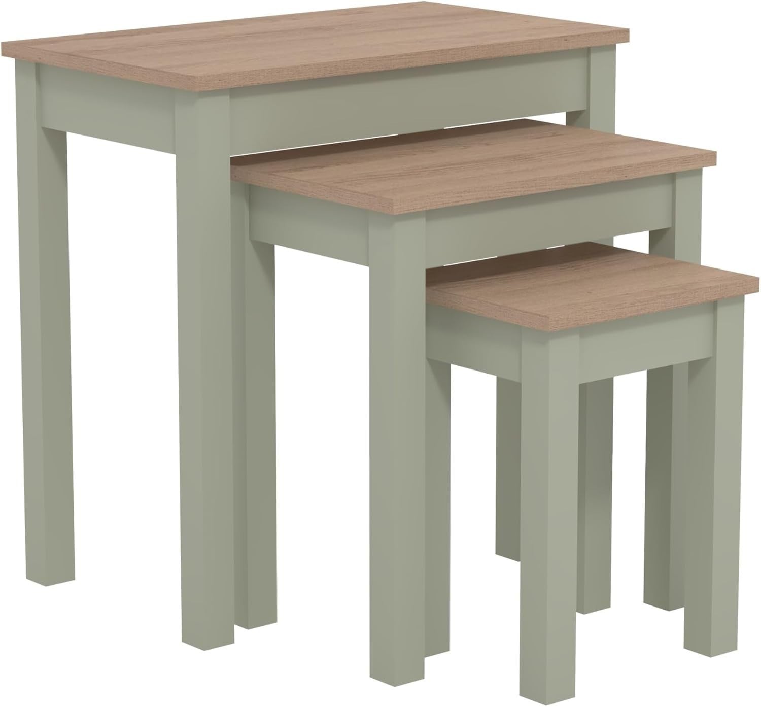 Space-Saving Nesting Coffee Tables Set of 3 Wood Side End Table Sage Green/Oak