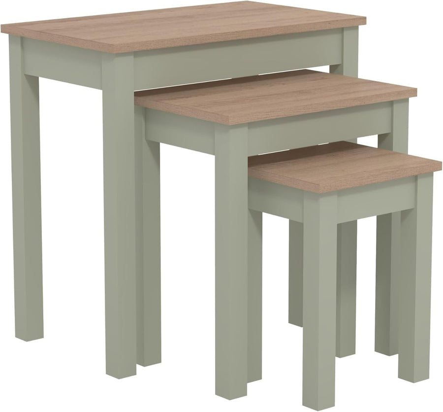 Space-Saving Nesting Coffee Tables Set of 3 Wood Side End Table Sage Green/Oak