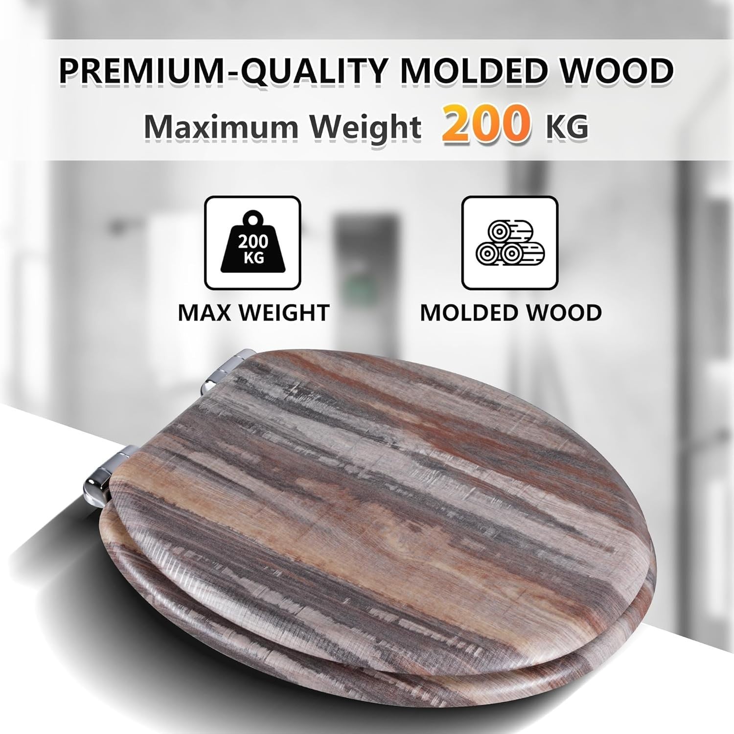 Soft Close Wooden Toilet Seat | Quick Release Adjustable Hinges 45x37cm Oval