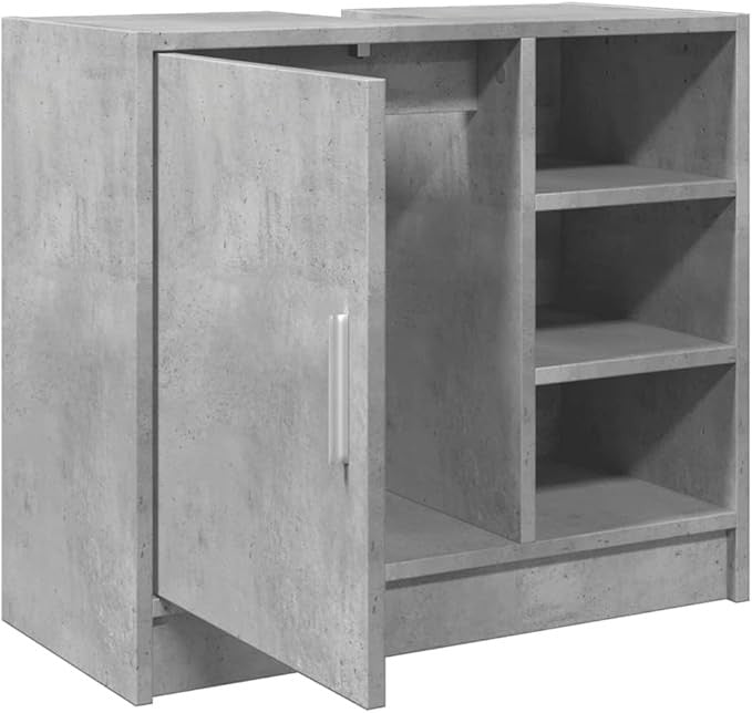 Concrete Grey Under Sink Cabinet 63cm Bathroom Storage Unit with Open Shelves