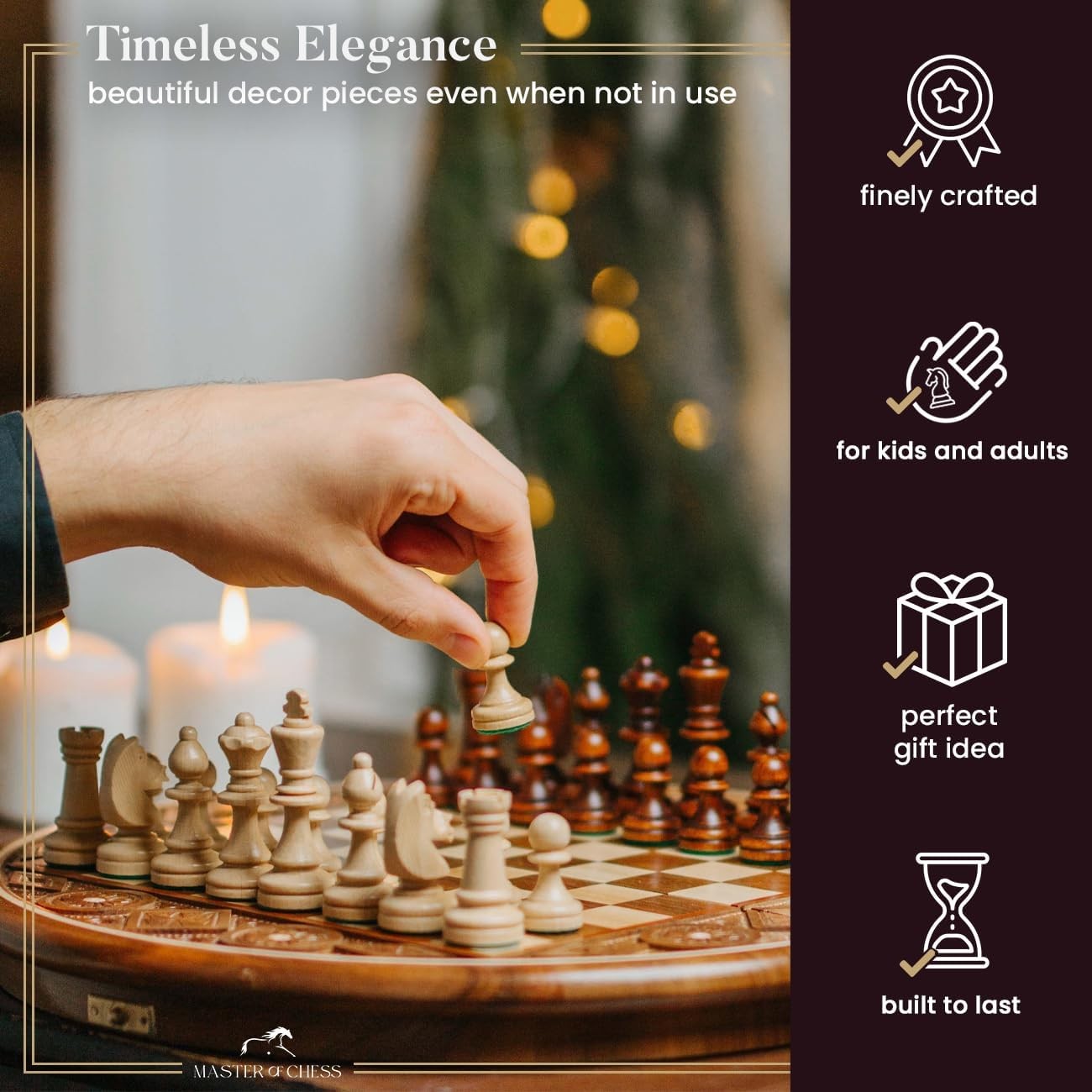 35cm Handcrafted Wooden Chess Set | RUBY Sculpted Pieces | Portable Luxury Board