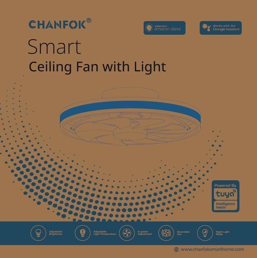 20" Smart Ceiling Fan Light, Alexa/Google, 6 Speeds, APP, Remote, Black