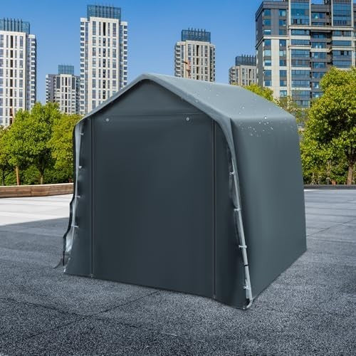 Outdoor Storage Tent 2.4x2.4m Waterproof PE Shelter with Steel Frame Grey