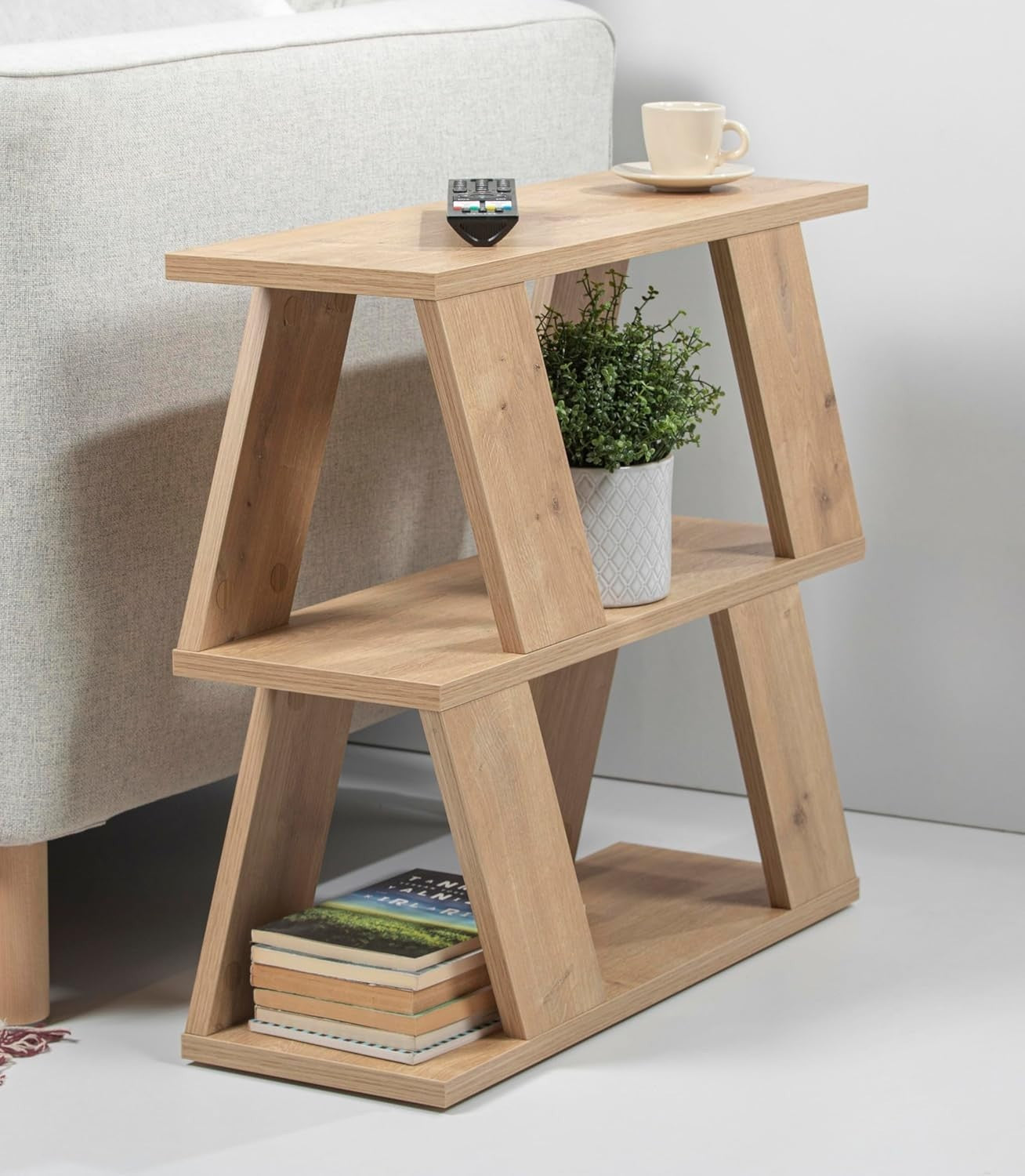 Slim 2 Tier Coffee Table with Magazine Rack | Space-Saving Oak End Table