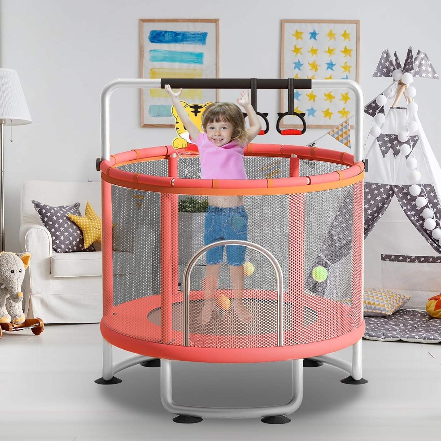 60in Kids Trampoline with Swing Gym Bar Indoor Outdoor Play Set 440LB