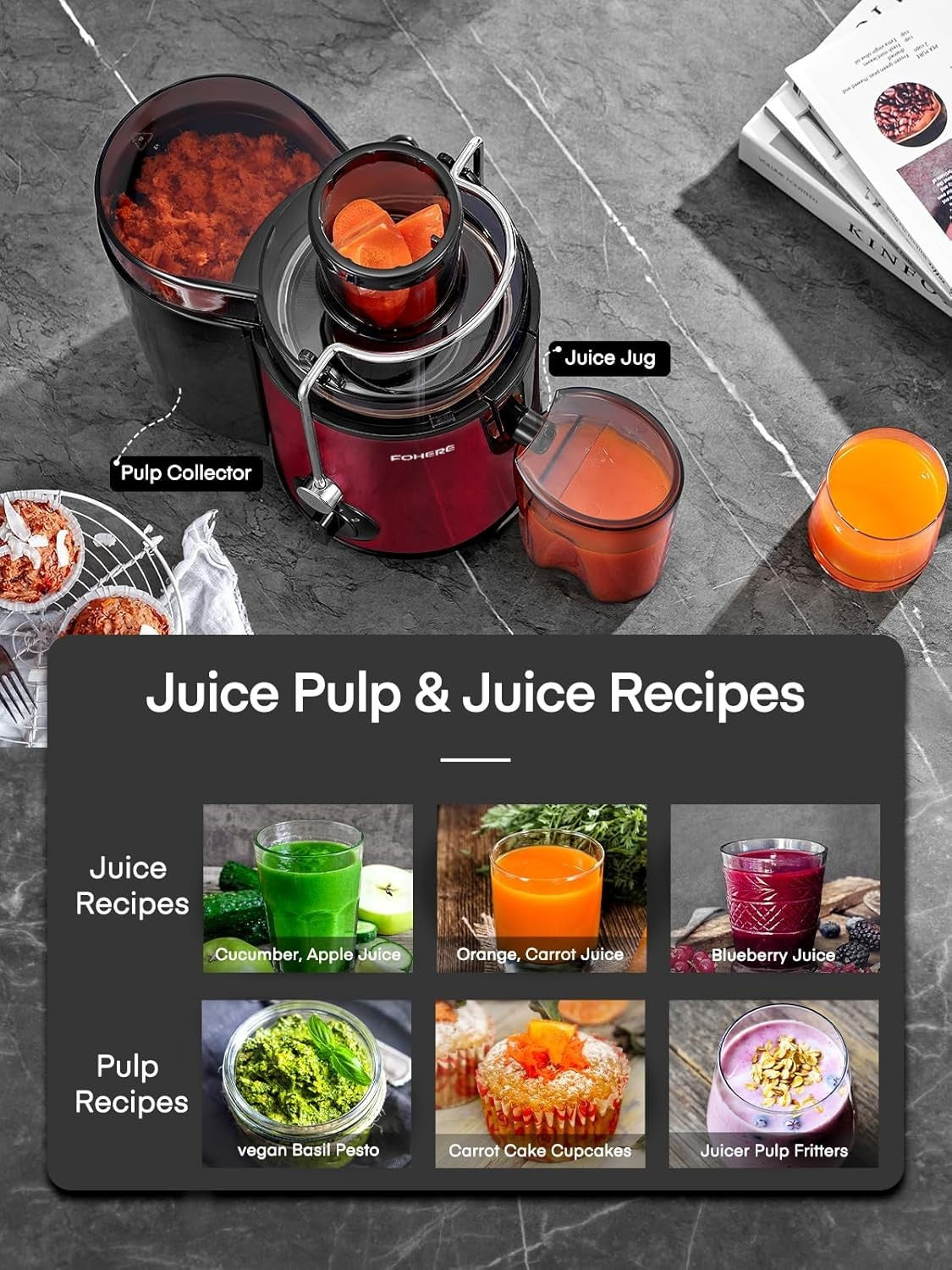 900W Centrifugal Juicer 3 Speed Wide Chute Fast Easy Clean Whole Fruit Red