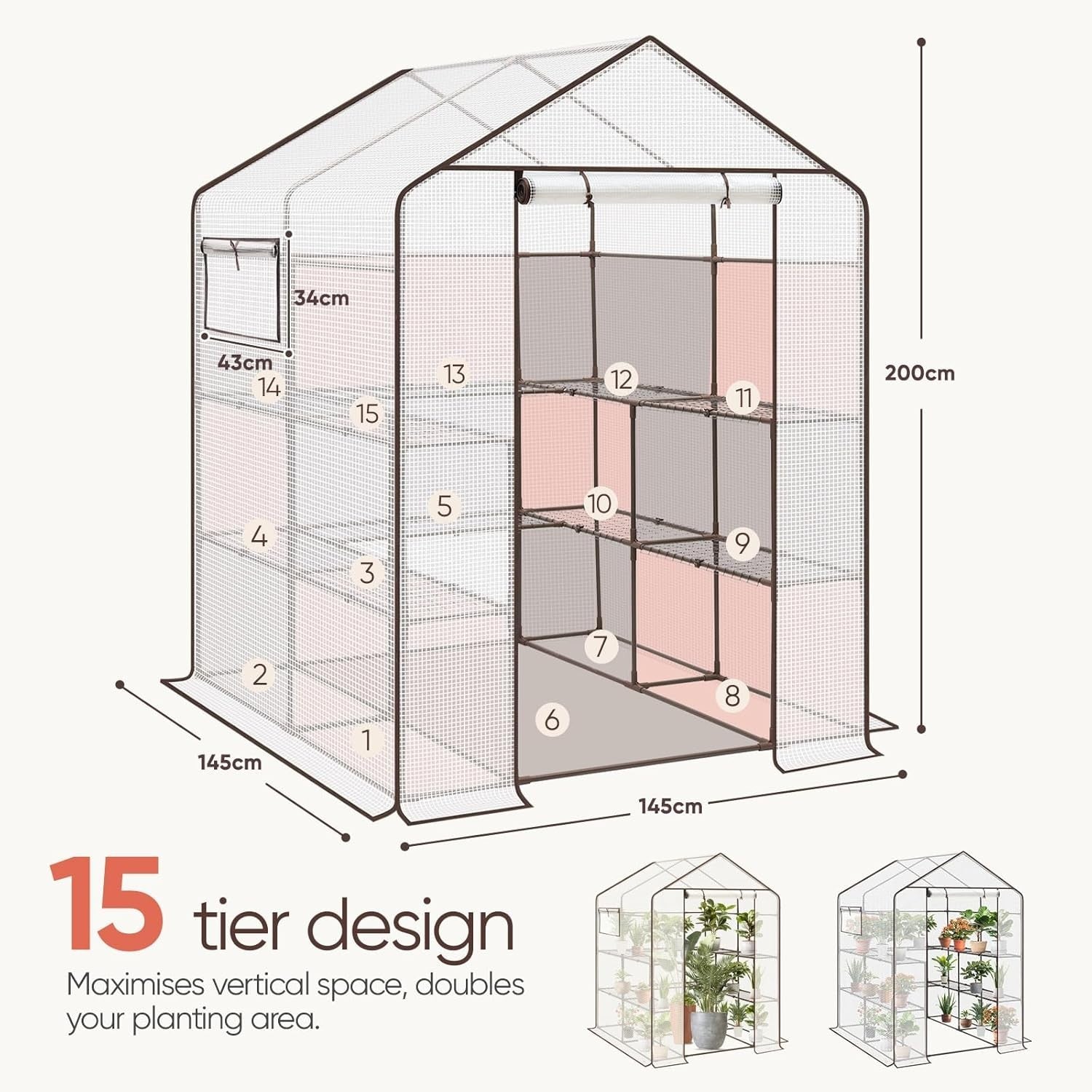 Walk-In Greenhouse with Shelves | Heavy-Duty Frame | Waterproof PE Cover