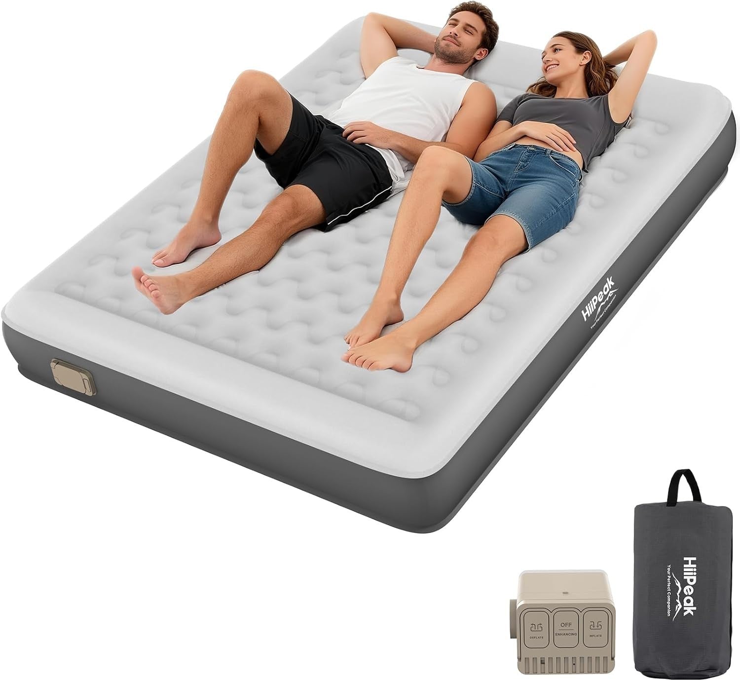 Double Air Bed with Built-In Pump Self Inflating Suede Camping Mattress