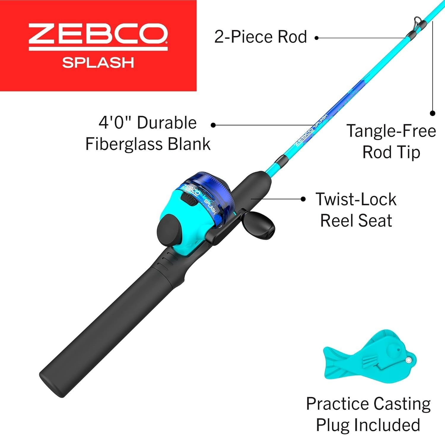 Kids 4ft Fishing Rod & Reel Combo – Easy Spincast Beginner Safe Blue Pole